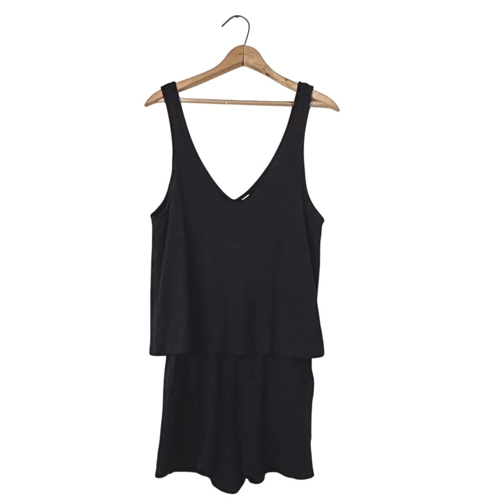 Monrow Romper Black Rayon Cotton Spandex Medium